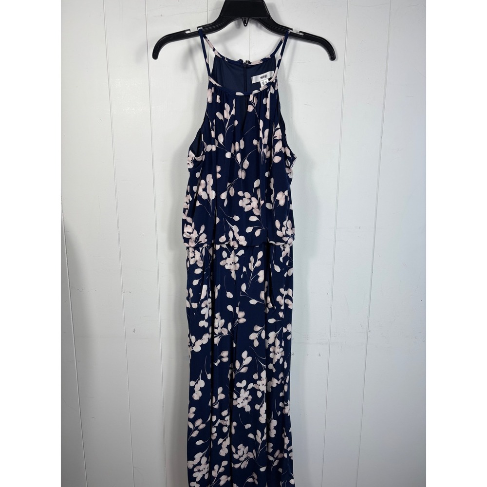 WISP‎ Navy Blue Floral Halter Neck Jumpsuit Wide Leg Size 12